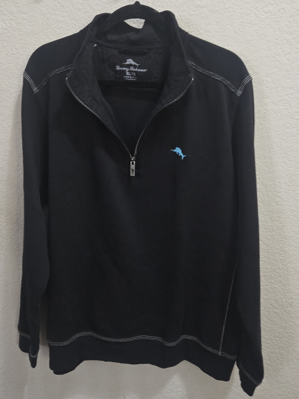 Tommy Bahama Black Zip-Up Sweater with Blue Marlin Logo